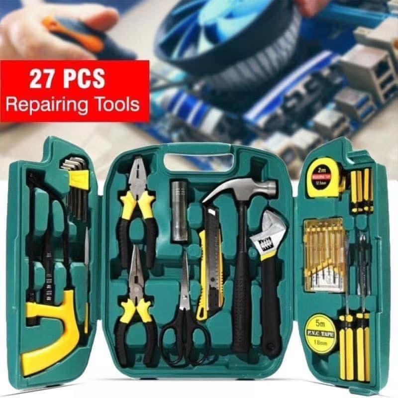 27 Piece Pcs Tool Set,Home Repair Hand Tool Kit with Plastic Tool Box