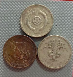 3pcs One Pound United Kingdom Queen Elizabeth coin