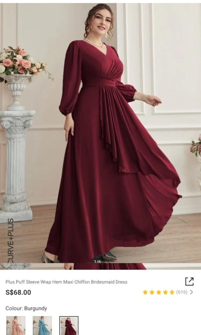 4XL] SHEIN CURVE - Burgundy Chiffon Dress, Women's Fashion
