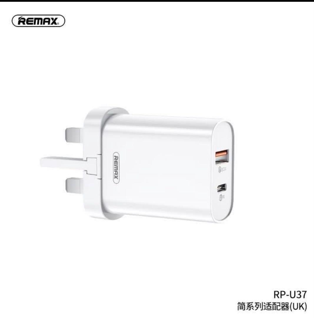 全新現貨 - Remax QC+PD快充充電器 RP-U37 -香港用插頭(UK型), 手提電話, 電話及其他裝置配件, 電池及充電器 ...