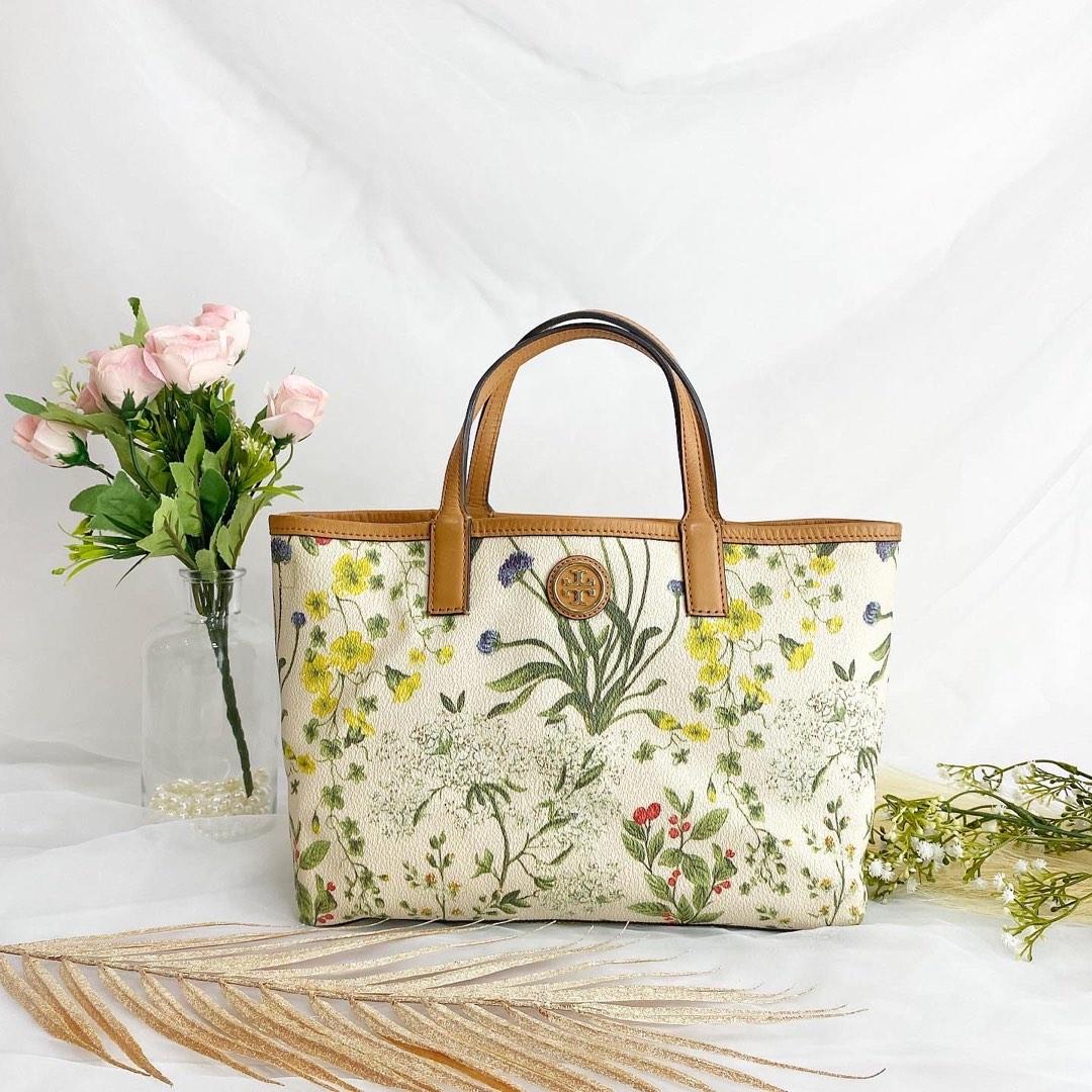 Authentic Tory Burch Watercolor Botanical Kerrington Shopper Handbag