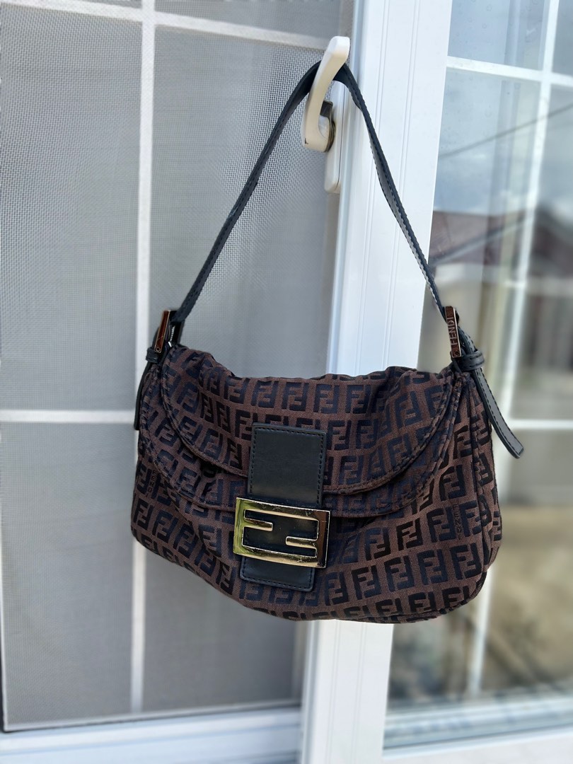 Fendi Zucchino Double Flap Baguette Shoulder Bag