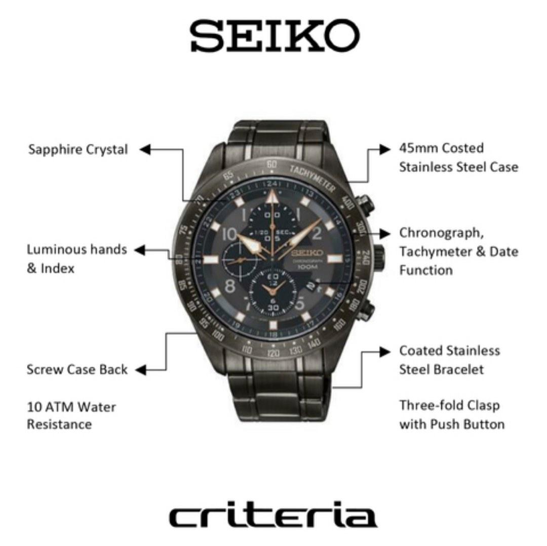 Now on SALE AUTHENTIC SEIKO CRITERIA QUARTZ SNDH41P1 CHRONOGRAPH STAINLESS STEEL MEN S BLACK WATCH