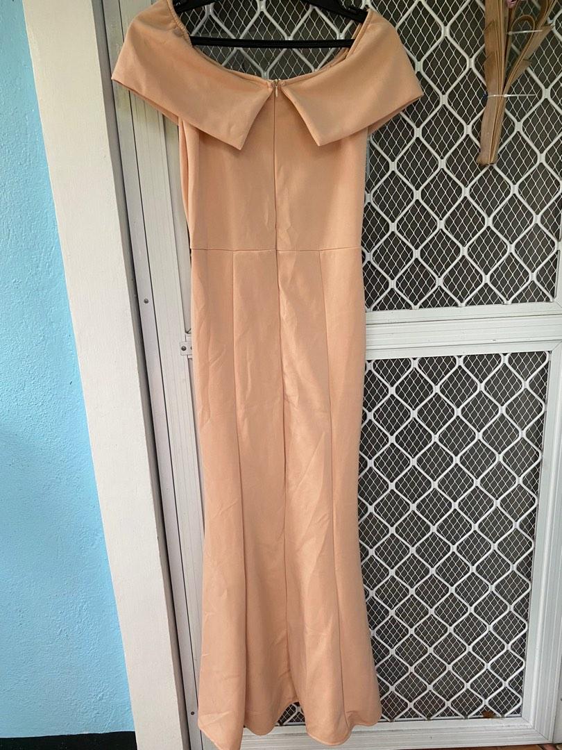 Beige Off shoulder gown, Women's Fashion, Dresses & Sets, Dresses on ...