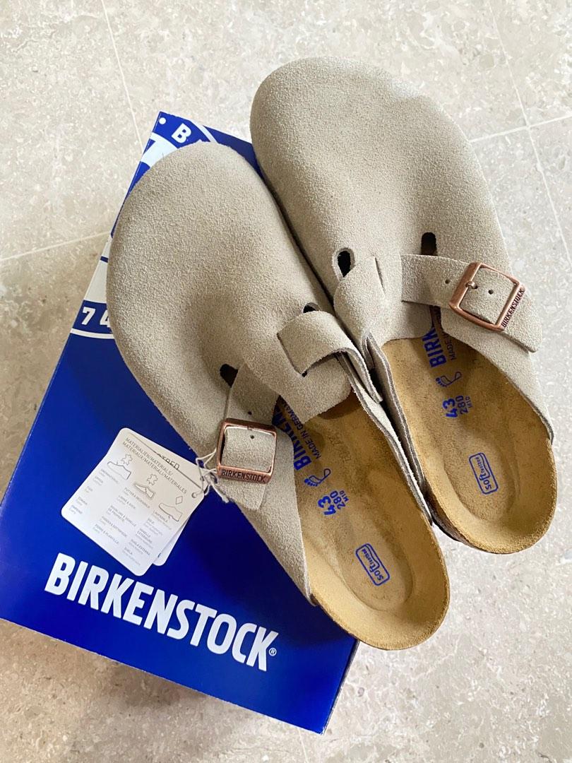 Birkenstock Boston Taupe Suede, Men's Fashion, Footwear, Flipflops and Slides on Carousell