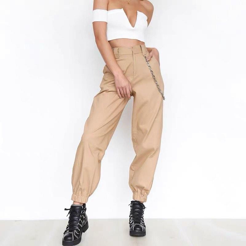 BN Khaki Champagne High Waisted Joggers Trousers with Chain Women s Fashion Bottoms Other Bottoms on Carousell