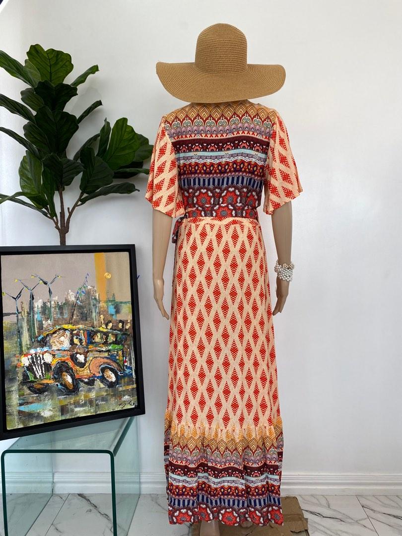 BNEW BOHO FACTORY BUTTERFLY SLEEVES WRAP AROUND MAXI DRESS
