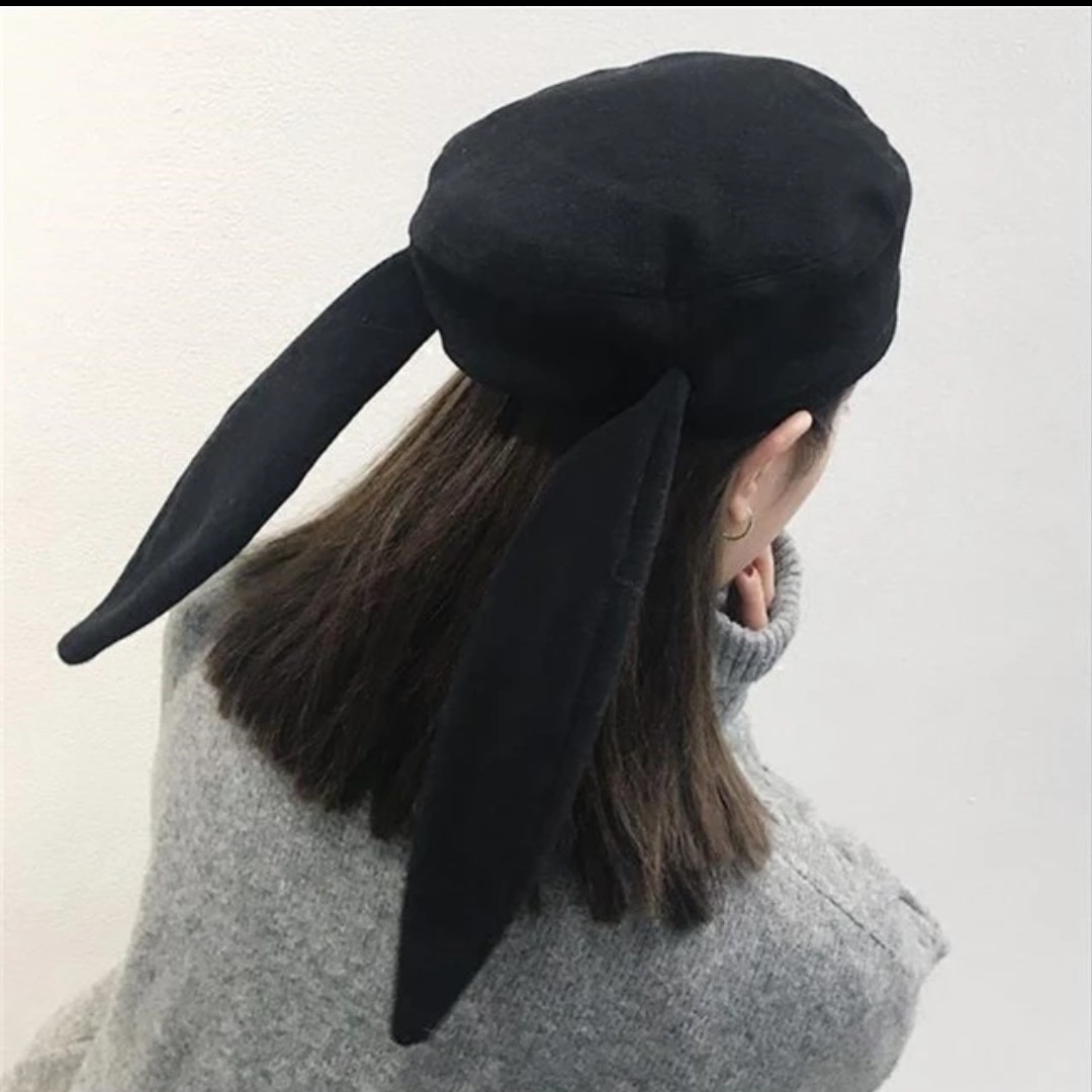 Black Bunny beret, Womens Fashion, Watches & Accessories, Hats 