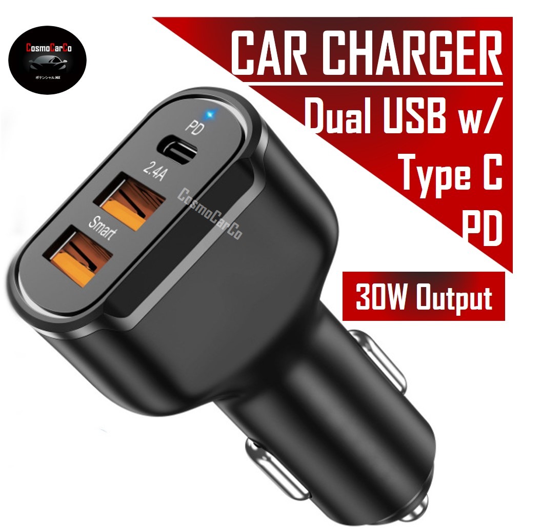 Car Charger 2 USB Ports And Type C Port Chargers Charging Ports Adapter