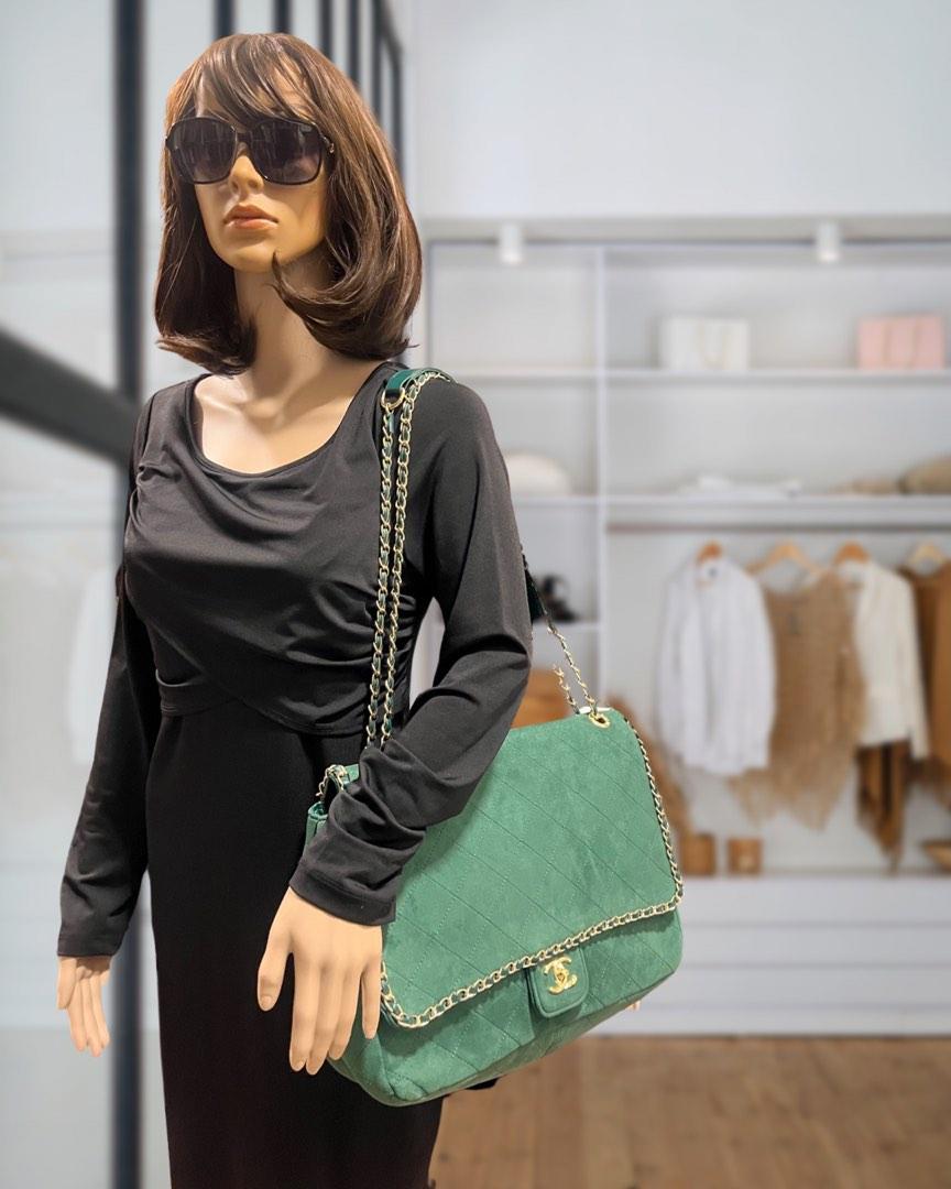 Chanel Jumbo Classic Suede Flap Bag Green Velvet