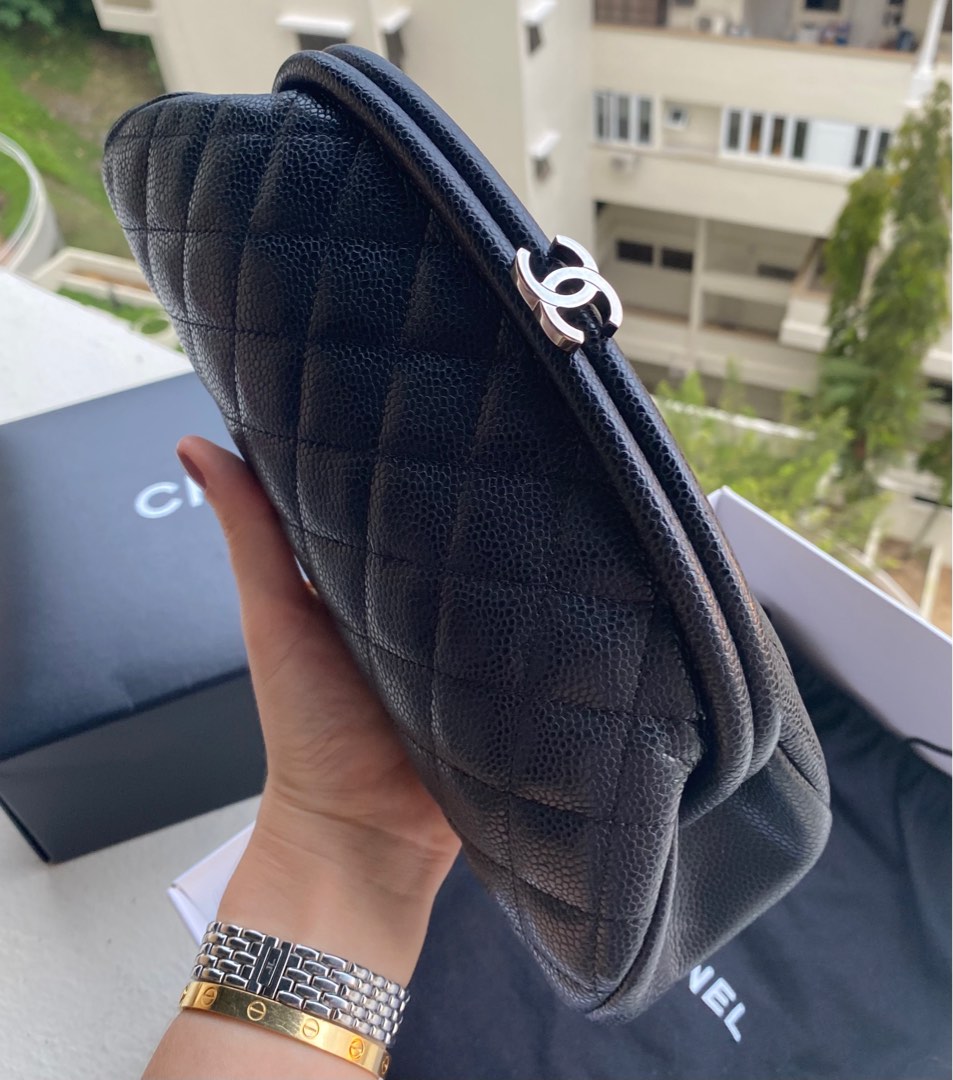Chanel timeless clutch in black caviar shw, Luxury, Bags & Wallets