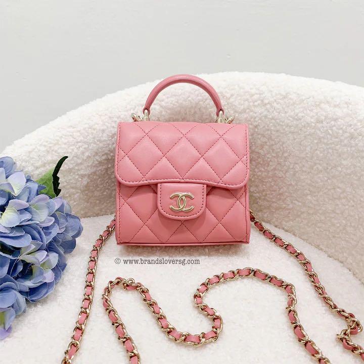 Chanel Top Handle Mini Flap Bag 2 Way Pink Gold Hardware AS2431