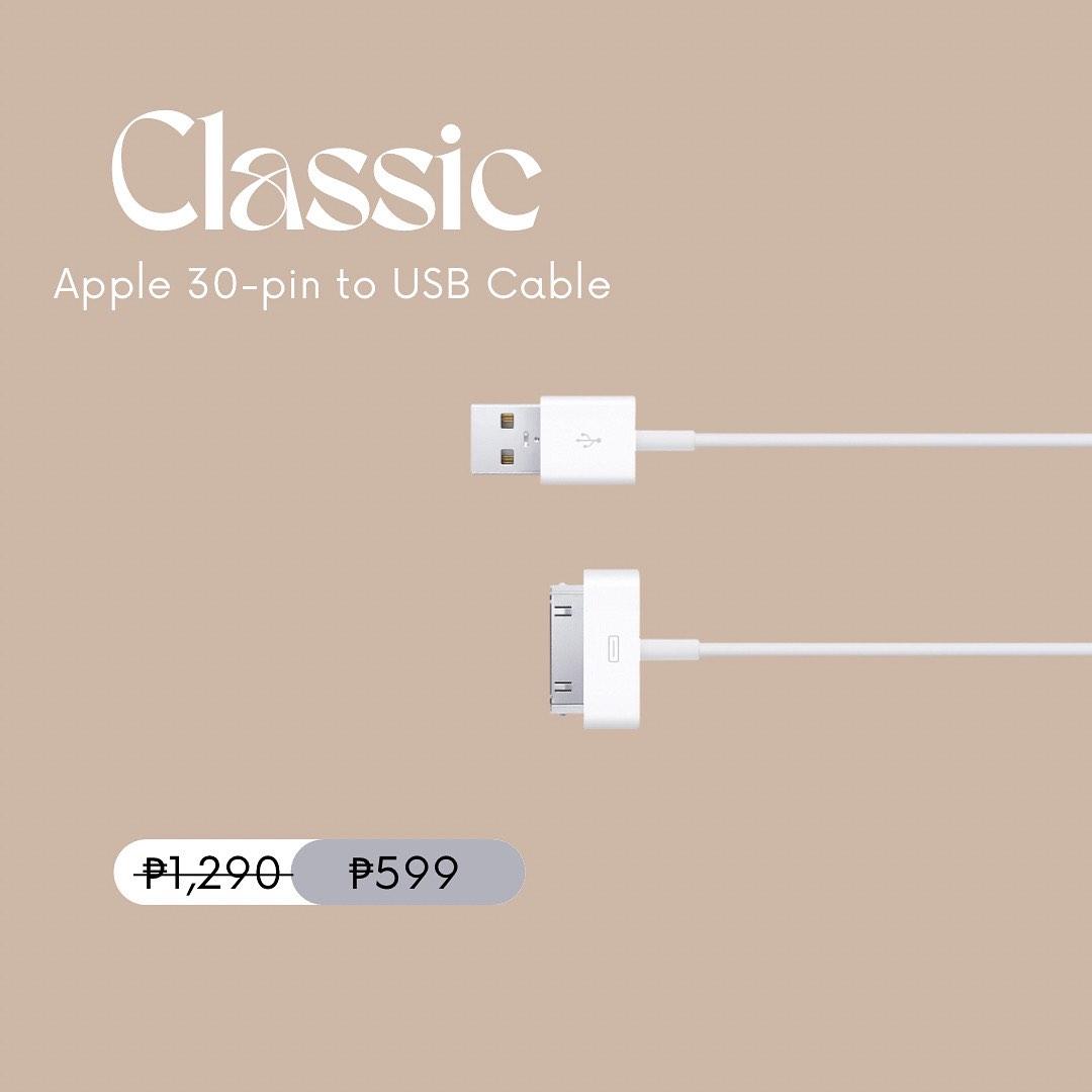 Guaranteed Original Apple 30-pin to USB Cable (Category: Chargers & Cables) located in Quezon City. Submitted by sophmdg (Listing ID 1182993188, Image 1). Description: Having a hard time charging your vintage devices like iPhone 4 and iPad touch? We got you! Apple 30-pin to USB Cable is available at Chargerack for only ₱599. Instagram: https://instagram.com/chargerack?igshid=YmMyMTA2M2Y=.