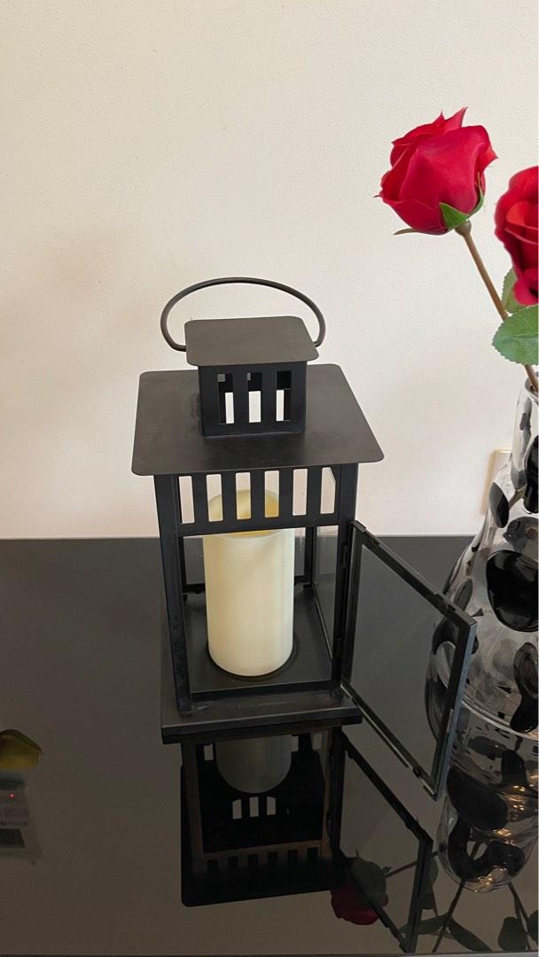 IKEA BORRBY Black Lantern for block candle, In / Outdoor Black, 28 cm With IKEA GODAFTON LED
