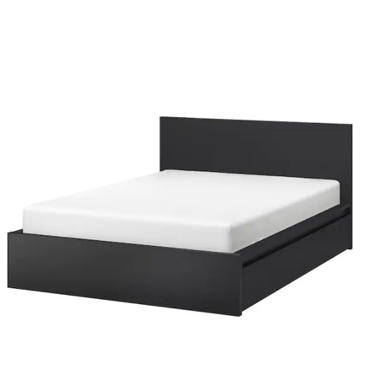 IKEA MALM Double bed frame (BlackBrown) 2 drawers, Furniture & Home