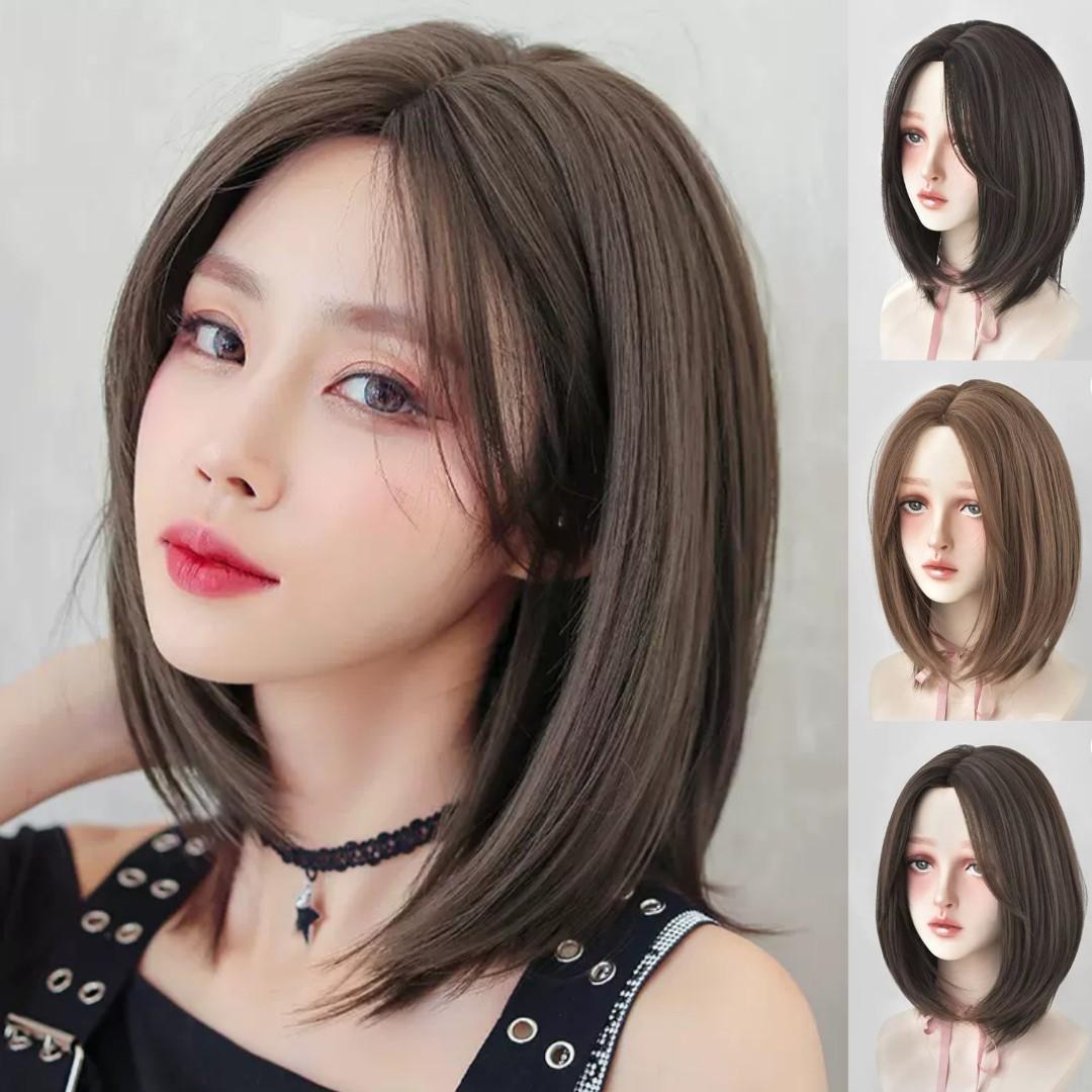 INSTOCK Korean 3 Colors Straight Mid Side parting Short Wig Hair