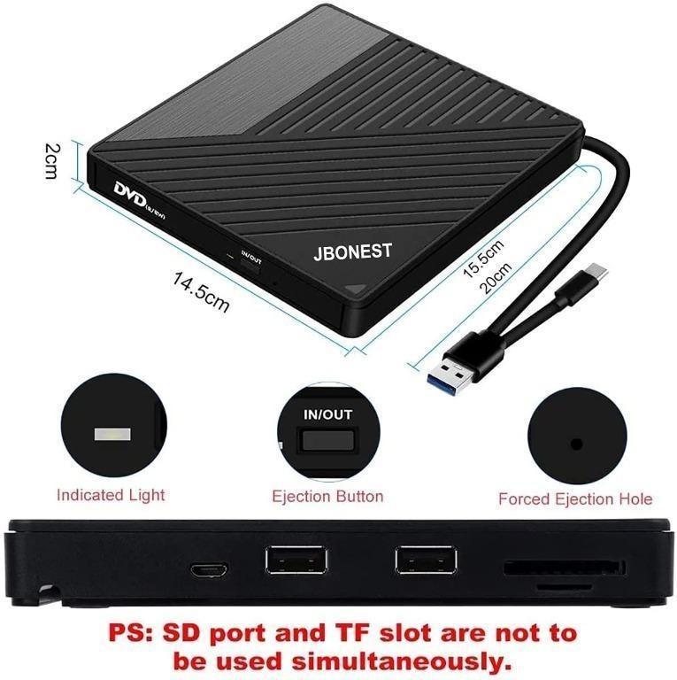 JBONEST External DVD CD Drive, USB 3.0 TypeC Portable CD/DVD ROM +/RW