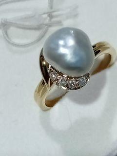 JEWELMER  SOUTH SEA PEARL RING BAROQUE- 18K WITH DIAMOND - SIZE 6