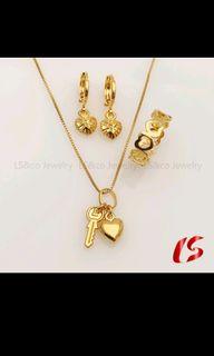 jewelry 24K Bangkok Gold Necklace Earring Ring Heart Jewelry Set