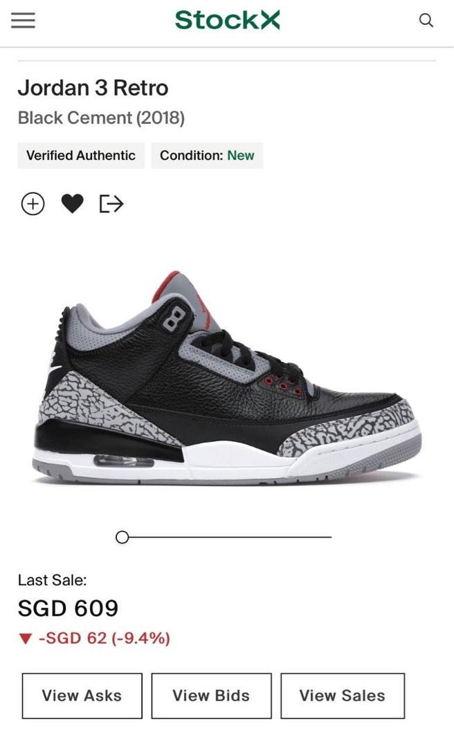 Jordan 3 black cement stockx hotsell