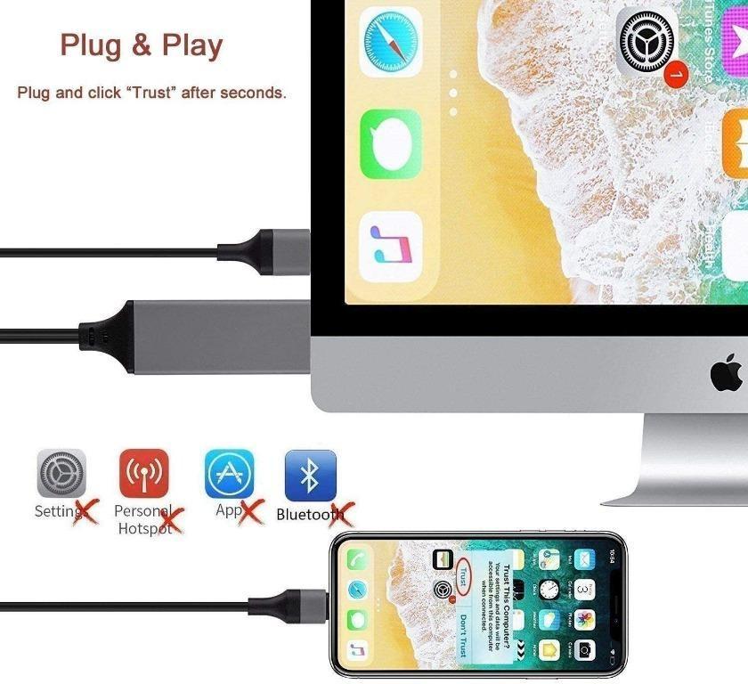 Lightning to HDMI Cable Adapter Compatible with iPhone iPad 2m