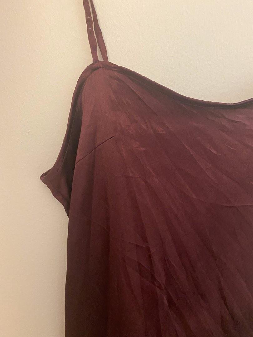 Maroon Satin Slip Dress, Women's Fashion, Dresses & Sets, Dresses on