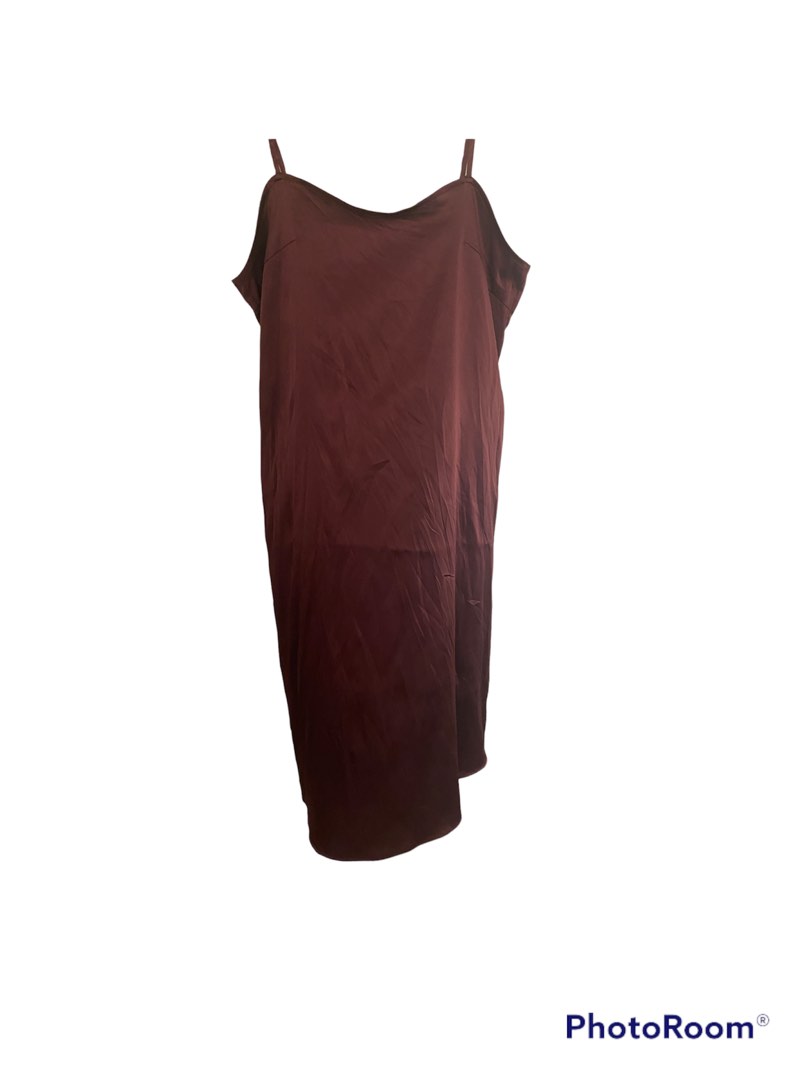 Maroon Satin Slip Dress, Women's Fashion, Dresses & Sets, Dresses on