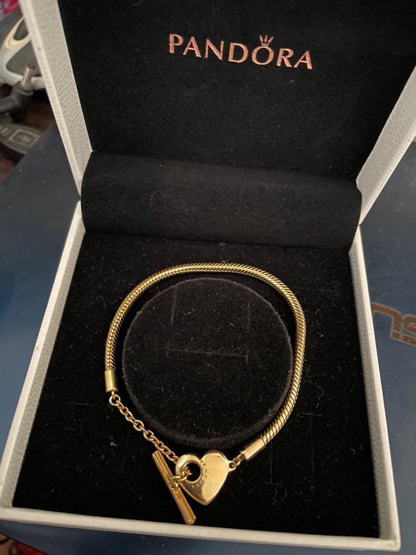 Pandora Moments Tbar Snake Chain Bracelet In Gold, Women's Fashion