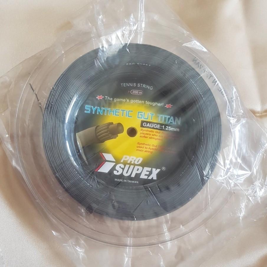 PRO SUPEX SYNTHETIC GUT TITAN TENNIS STRING REEL 17g 1.25mm, Sports  Equipment, Sports & Games, Racket & Ball Sports on Carousell
