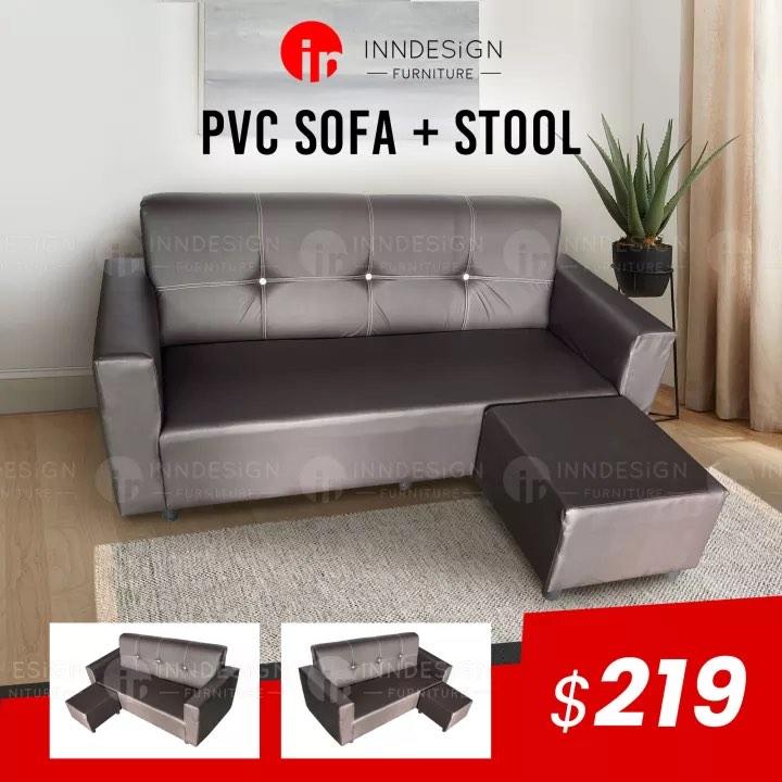 pvc sofa with stool / l shape sofa, Furniture & Home Living, Furniture