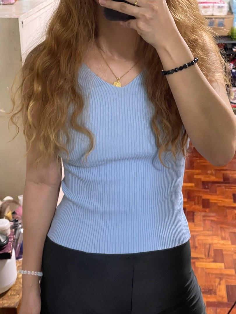Sky Blue Ribbed Knitted Top (S-M) (Category: Sleeveless) located in San Mateo. Submitted by farfetchedclothes (Listing ID 1182213413, Image 1). Description: PLEASE READ CAREFULLY! • Actual colors may vary slightly due to lighting sources or your screen settings. • All items are 𝗣𝗥𝗘𝗟𝗢𝗩𝗘𝗗 unless stated as brandnew; minimal flaws may be present but will not warrant dissatisfaction. • Kindly manage your expectations • I will only reserve item