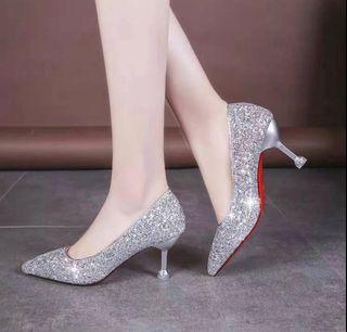 sliver glitter heels