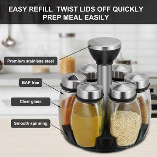 Spice Rack with 6 Glass Spice Holders Jar, 360°Rotating Spinning Countertop Rack Organizer