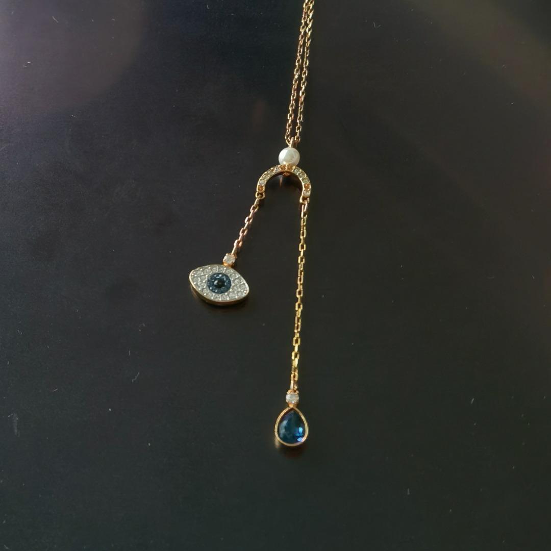 Decluttering Swarovski Crystal Duo Evil Eye Rose Gold Plated Y Necklace