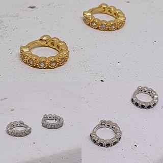 Tiny 6mm crystal Diamamte  huggie hoop earrings Gold plated Over 925 Silver