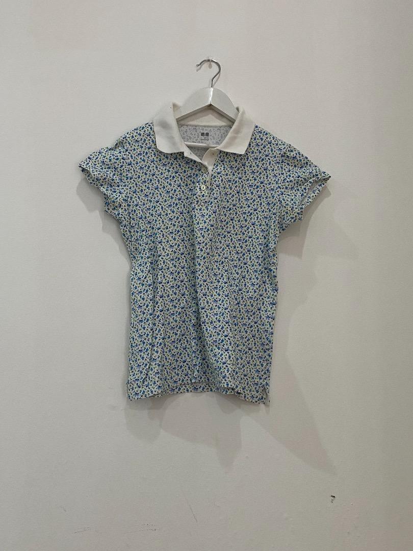 UNIQLO FLORAL POLO SHIRT WOMEN Size S Fesyen Wanita Pakaian