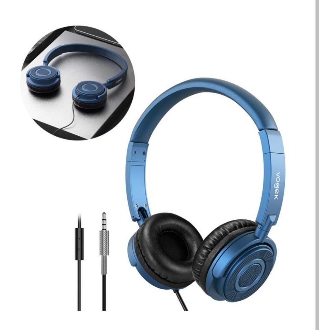 VOGEK On Ear Headphones with Microphone Lightweight Folding Stereo Bass Headphones Sapphire