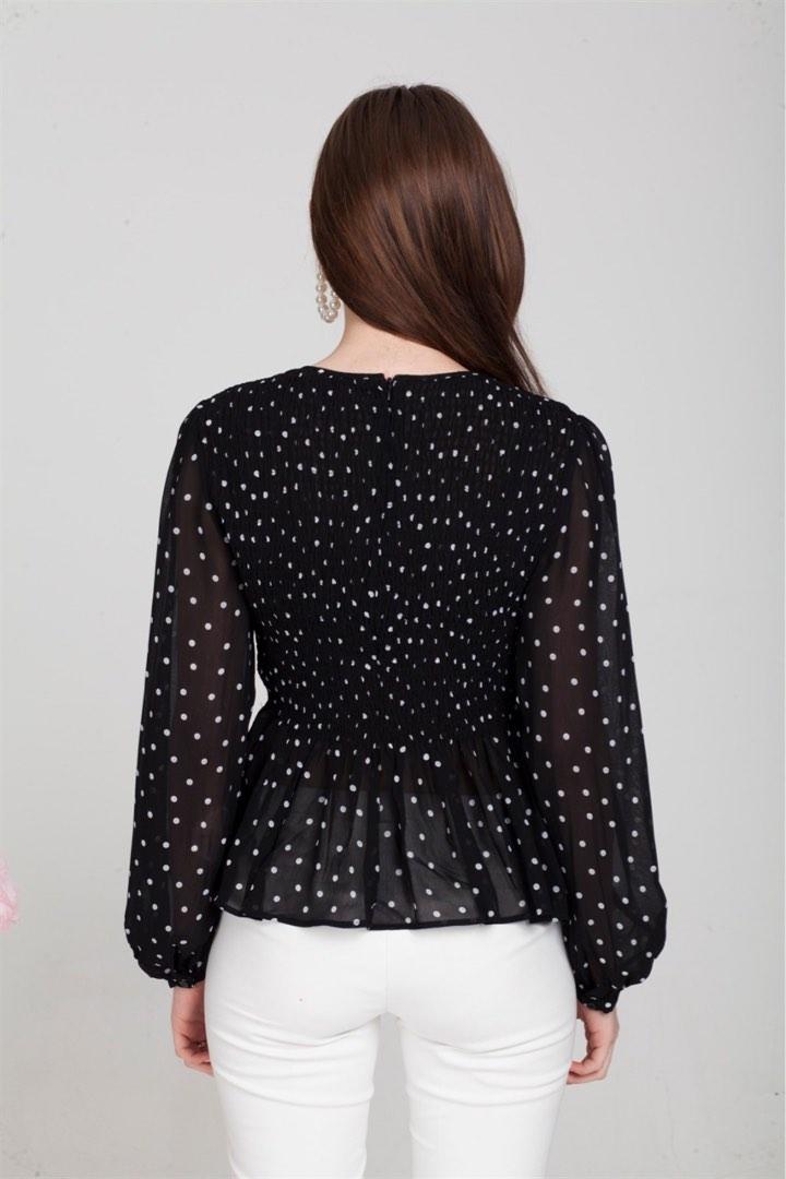 Zara black and white polka dot top 2025