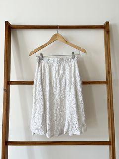 Zara White Eyelet Midi Skirt S