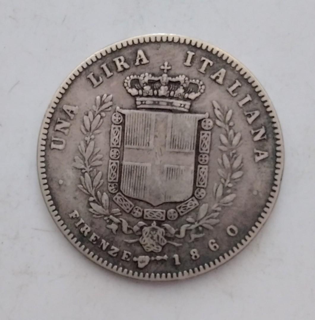 1860年意大利聯合省(意大利統一前) 1里拉流通銀幣-佛羅倫斯鑄造, 興趣及遊戲, 收藏品及紀念品, 錢幣- Carousell