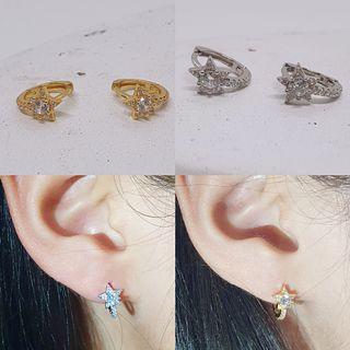18ct Gold Plated Over 925 Tiny crystal diamante star huggie hoop earrings