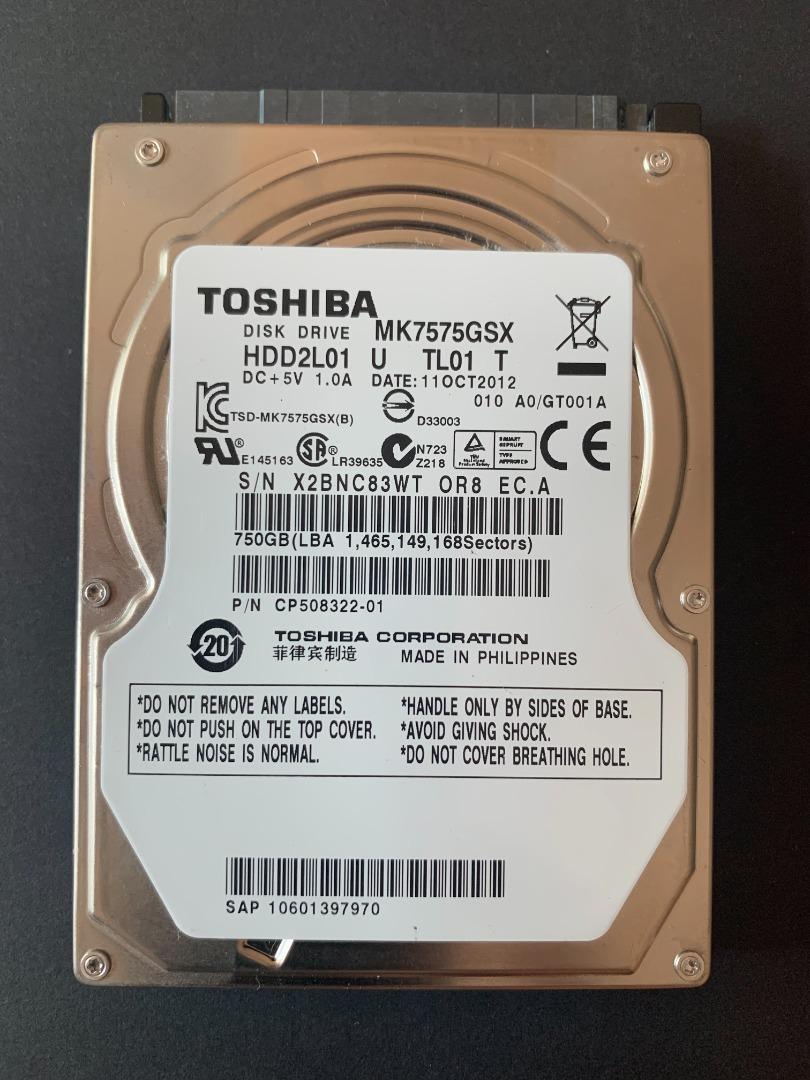 2.5寸TOSHIBA東芝750GB 筆記型電腦硬碟SATA串口Harddisk, 電腦＆科技