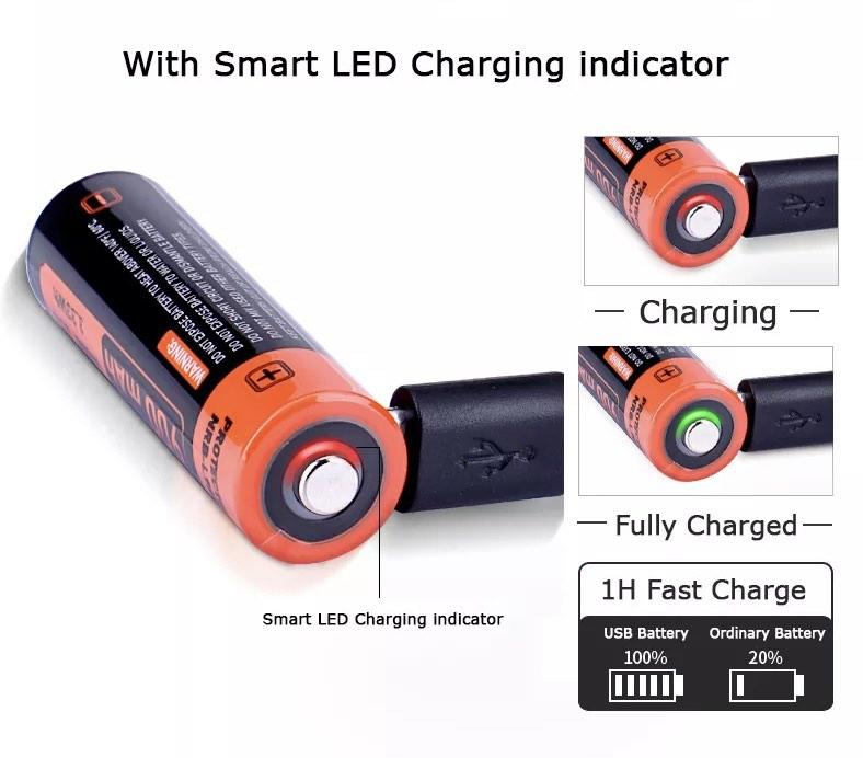 Doublepow 14500 3.7V 900mah Liion Rechargeable Battery with USB Port