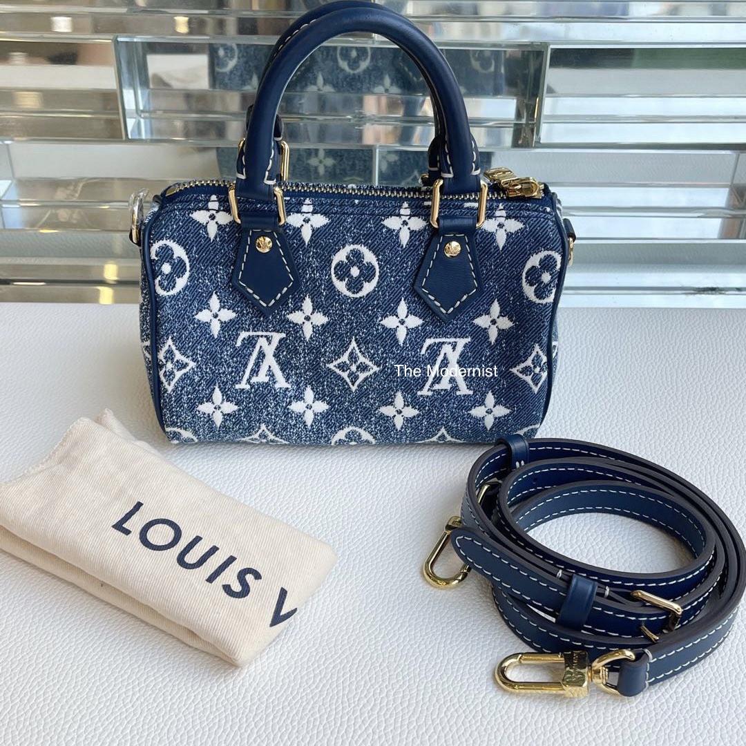 Louis Vuitton Pink Denim Nano Speedy, Luxury, Bags & Wallets on Carousell