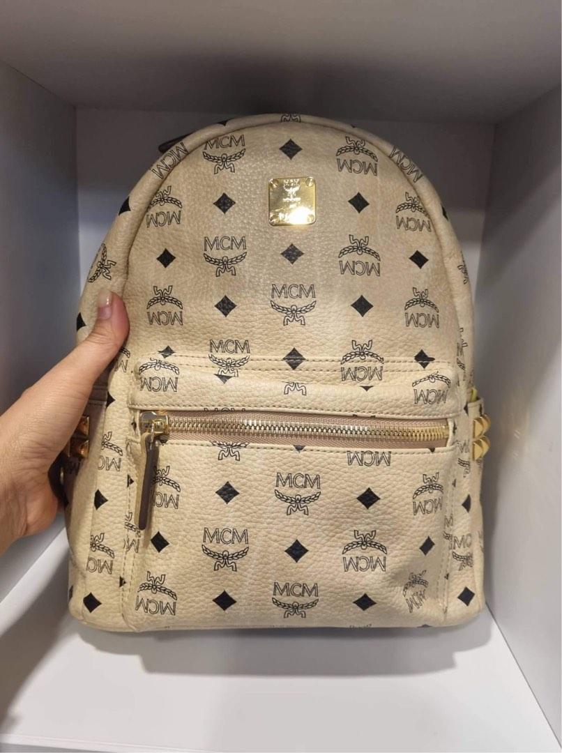 Authentic MCM backpack beige with dust bag and care card, Women's Fashion, Bags & Wallets
