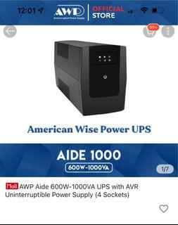 AWP Aide 600W-1000VA UPS with AVR Uninterruptible Power Supply (4 Sockets)