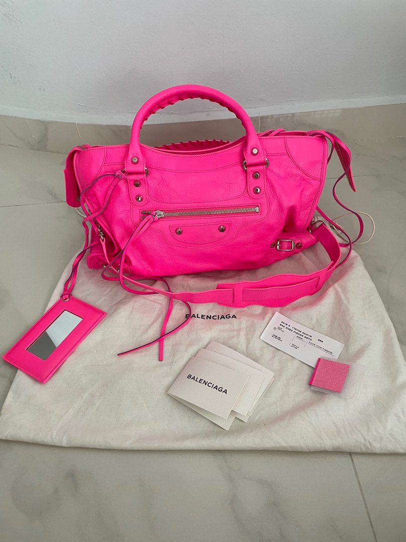 rare Balenciaga neon pink city bag Luxury Bags Wallets on Carousell