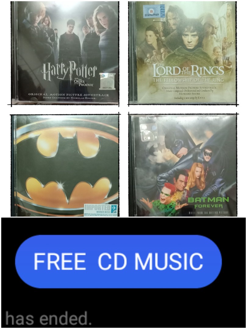 CD MUSIC SOUNDTRACK Free Gift CDA ? HARRY POTTER BATMAN THE LORD OF THE  RIBG, Hobbies & Toys, Music & Media, CDs & DVDs on Carousell