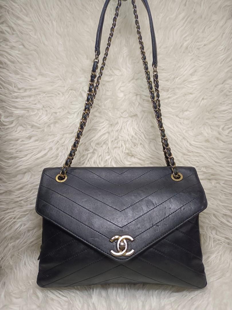 Chanel Black Quilted Lambskin Leather Envelope Flap Bag  Lyst