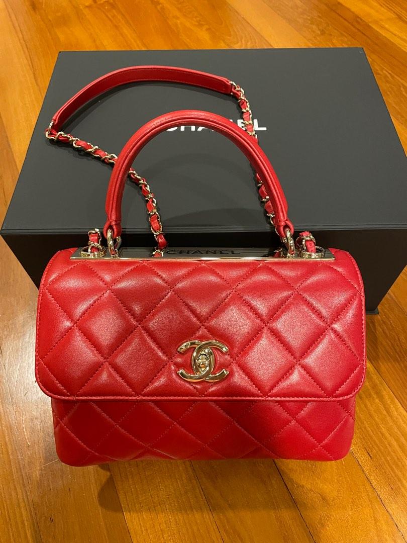 Chanel trendy cc - red flap bag with top handle, Luxury, Bags